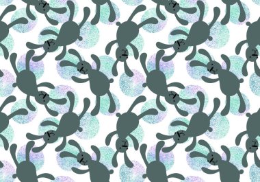 Çizgi filmlerdeki hayvanlar paskalya yumurtası ve tavşan desenli ambalaj kağıtları ve çocuk giysileri, kumaşlar, çarşaflar ve şenlikli ambalajlar. Yüksek kaliteli illüstrasyon