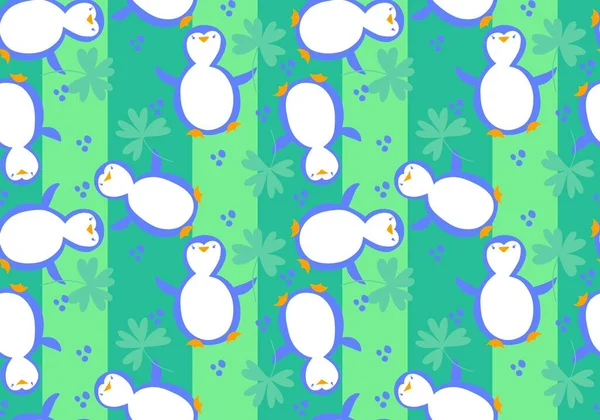 Cartoon animals seamless cute penguin witch clover pattern for kids accessories and fashion clothes print and fabrics and linens and wrapping paper . High quality illustration