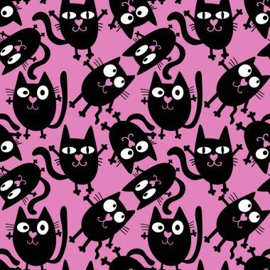 Cadılar Bayramı hayvanlarının dikişsiz siyah oyuncakları kedi desenleri ambalaj kağıdı ve çocuk giysileri baskıları, kumaşlar ve çarşaflar ve şenlikli ambalajlar ve anaokulu tekstil ürünleri. Yüksek kaliteli illüstrasyon