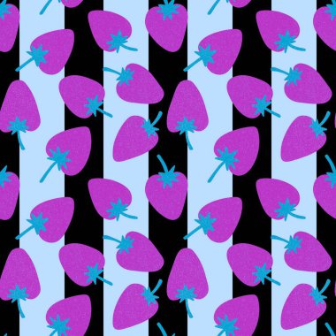 Çizgi film yaz meyveleri ambalajsız çilek deseni ve çocuk giysileri baskısı, kumaşlar, çarşaflar, ambalajlar ve çarşaflar. Yüksek kaliteli illüstrasyon