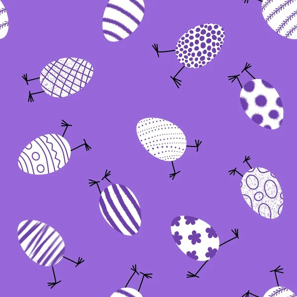 Easter cartoon eggs with legs seamless pattern for wrapping paper and kids clothes print and fabrics and linens and kitchen textiles. High quality illustration