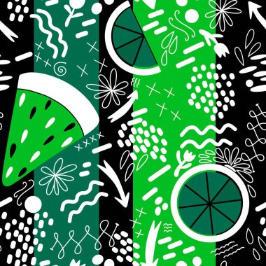 Soyut işaretleyiciler ve meyvesiz karpuz ve ambalaj kağıdı için limon deseni ve çocuk giysileri baskısı ve kumaşlar ve yaz aksesuarları ve çarşaf ve mutfak tekstili. Yüksek kaliteli illüstrasyon