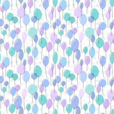 Cartoon festive balloons seamless birthday pattern for wrapping paper and kids clothes print and fabrics and linens and party packaging. High quality illustration