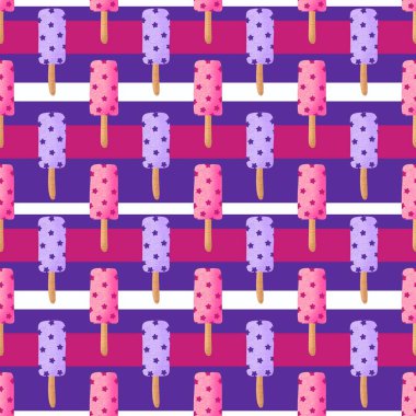 Summer cartoon food seamless kawaii stars ice cream pattern for wrapping paper and fabrics and linens and kids clothes print and festive packaging and kitchen textiles. High quality illustration