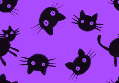 Halloween animals seamless black cats paint markers pattern for wrapping paper and fabrics and linens and kids clothes print. High quality illustration
