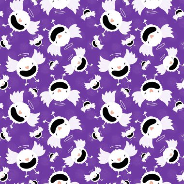 Halloween bats seamless angel and wings pattern for wrapping paper and kids clothes print and fabrics and linens and festive packaging. High quality illustration