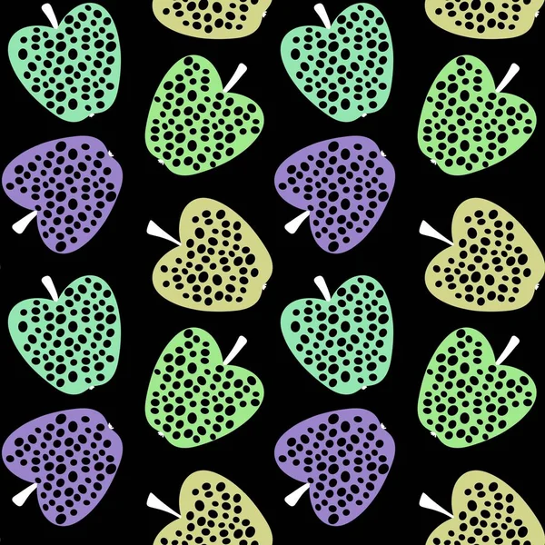 Cartoon fruit seamless apples and polka dots pattern for wrapping paper and kids clothes print and fabrics and linens and kitchen textiles. High quality illustration