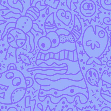 Cartoon monsters seamless emoticons aliens pattern for kids clothes print and wrapping paper and fabrics and linens and kindergarten. High quality illustration