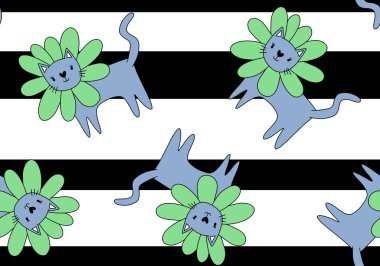 Halloween animals seamless flower cats paint markers pattern for wrapping paper and fabrics and linens and kids clothes print. High quality illustration