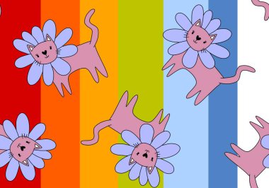 Halloween animals seamless flower cats paint markers pattern for wrapping paper and fabrics and linens and kids clothes print. High quality illustration