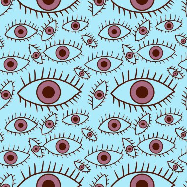 Cartoon doodle ethnic seamless eyes pattern for wrapping paper and fabrics and linens and kids clothes print and summer textiles. High quality photo