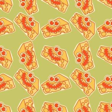 Cartoon cheese seamless funny monsters pattern for wrapping paper and kids clothes print and fabrics and linens and kitchen textiles and fashion and summer accessories. High quality illustration