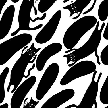 Halloween animals seamless black cats paint markers pattern for wrapping paper and fabrics and linens and kids clothes print. High quality illustration