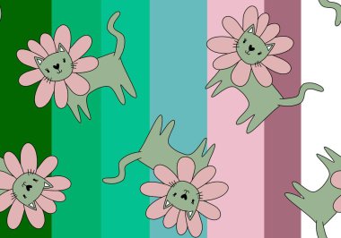Halloween animals seamless flower cats paint markers pattern for wrapping paper and fabrics and linens and kids clothes print. High quality illustration