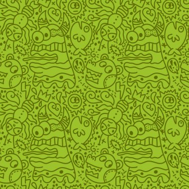 Cartoon monsters seamless emoticons aliens pattern for kids clothes print and wrapping paper and fabrics and linens and kindergarten. High quality illustration