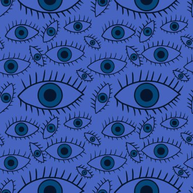 Cartoon doodle ethnic seamless eyes pattern for wrapping paper and fabrics and linens and kids clothes print and summer textiles. High quality photo