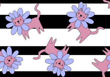 Halloween animals seamless flower cats paint markers pattern for wrapping paper and fabrics and linens and kids clothes print. High quality illustration