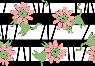 Halloween animals seamless flower cats paint markers pattern for wrapping paper and fabrics and linens and kids clothes print. High quality illustration