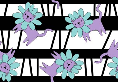 Halloween animals seamless flower cats paint markers pattern for wrapping paper and fabrics and linens and kids clothes print. High quality illustration