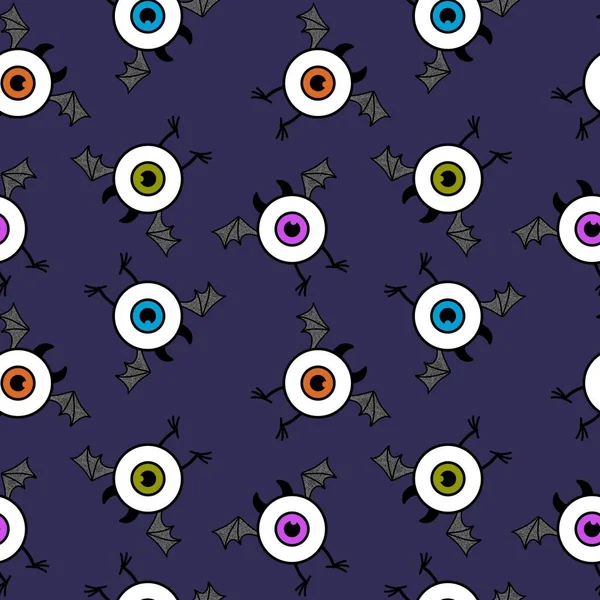 Halloween cartoon monsters seamless eyes and wings pattern for wrapping paper and fabrics and linens and kids clothes print and cute notebooks. High quality illustration