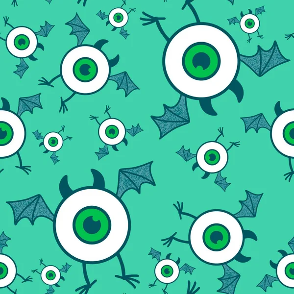 Halloween cartoon monsters seamless eyes and wings pattern for wrapping paper and fabrics and linens and kids clothes print and cute notebooks. High quality illustration