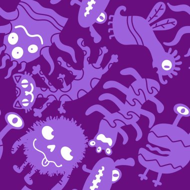 Cartoon monsters seamless emoticons aliens pattern for kids clothes print and wrapping paper and fabrics and linens and kindergarten. High quality illustration