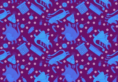 Cartoon dinosaur monsters seamless dragon pattern for wrapping paper and Christmas gift box and kids clothes print and festive packaging and linens and fabrics. High quality illustration