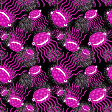 Çizgi filmlerdeki okyanus hayvanları, ambalajsız ahtapot desenleri, kumaşlar, çarşaflar, çocuk giysileri, tekstil ve mayolar. Yüksek kaliteli illüstrasyon