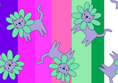 Halloween animals seamless flower cats paint markers pattern for wrapping paper and fabrics and linens and kids clothes print. High quality illustration