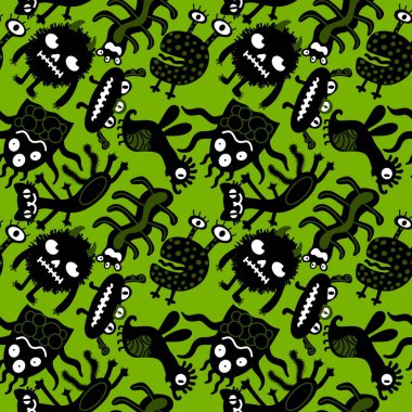 Cartoon monsters seamless emoticons aliens pattern for kids clothes print and wrapping paper and fabrics and linens and kindergarten. High quality illustration