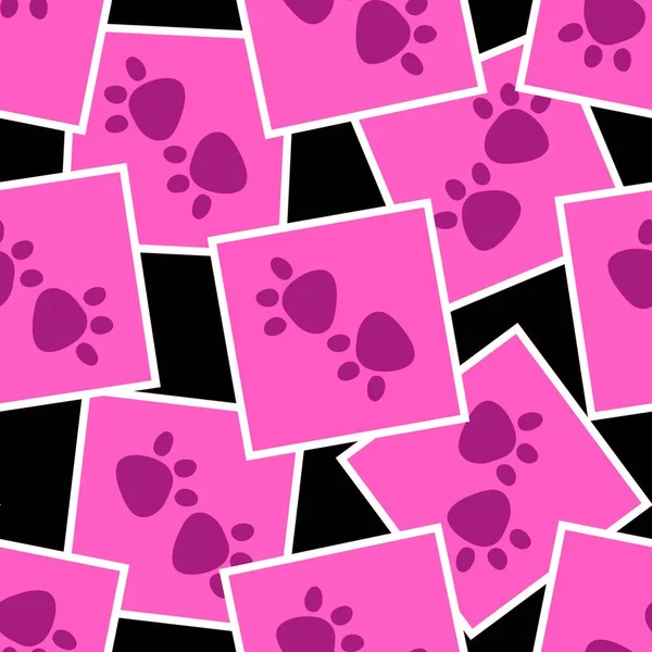 Cartoon Animals Seamless Footprints Dig Cat Polka Dots Hearts Pattern — Stock Fotó