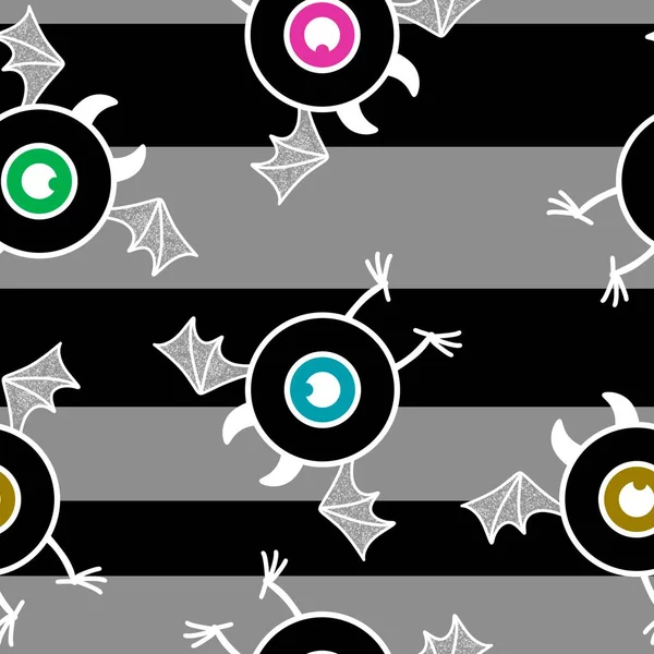 Halloween Cartoon Monsters Seamless Eyes Wings Pattern Wrapping Paper Fabrics — Stockfoto