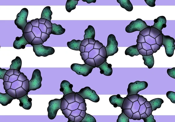 Animals Cartoon Seamless Turtle Water Ocean Waves Pattern Wrapping Paper — Stock Photo, Image