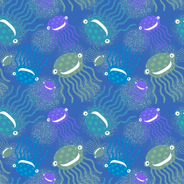 Мультяшні Океанічні Тварини Безшовний Восьминогий Візерунок Обгортання Паперу Тканин Постільної — стокове фото