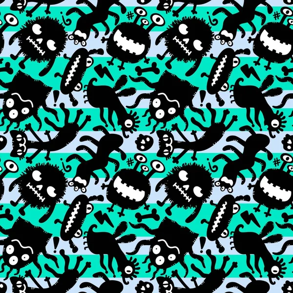 Cartoon Monsters Seamless Emoticons Aliens Pattern Kids Clothes Print Wrapping — 图库照片