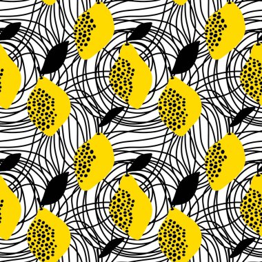 Cartoon summer fruit seamless lemon and polka dots pattern for wrapping paper and kids clothes print and fabrics and linens and kitchen textiles. High quality illustration