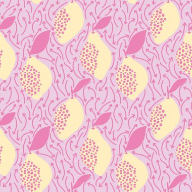 Cartoon summer fruit seamless lemon and polka dots pattern for wrapping paper and kids clothes print and fabrics and linens and kitchen textiles. High quality illustration