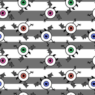 Halloween cartoon monsters seamless eyes and wings pattern for wrapping paper and fabrics and linens and kids clothes print and cute notebooks. High quality illustration