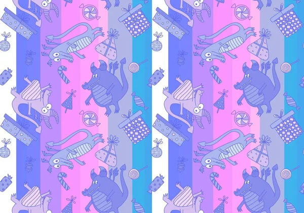 Cartoon Dinosaur Monsters Seamless Dragon Pattern Wrapping Paper Christmas Gift — Stock Photo, Image