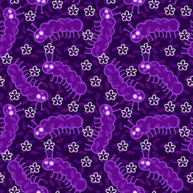 Çizgi film yaz hayvanları dizüstü bilgisayarlar ve ambalaj kağıtları için dikişsiz tırtıl deseni ve çocuk giysileri baskısı, kumaşlar, çarşaflar ve anaokulu. Yüksek kaliteli illüstrasyon