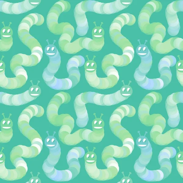 Cartoon Animals Summer Season Worms Caterpillars Pattern Wrapping Paper Kids — Stock Photo, Image