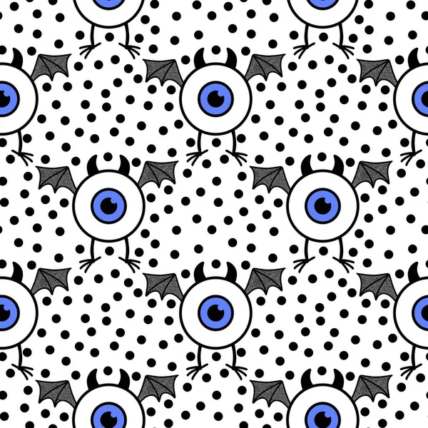 Halloween Cartoon Monsters Seamless Eyes Wings Pattern Wrapping Paper Fabrics — Foto Stock