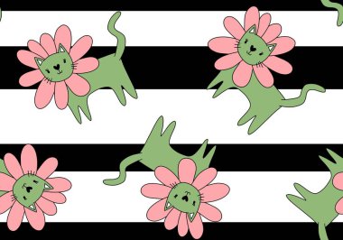 Halloween animals seamless flower cats paint markers pattern for wrapping paper and fabrics and linens and kids clothes print. High quality illustration
