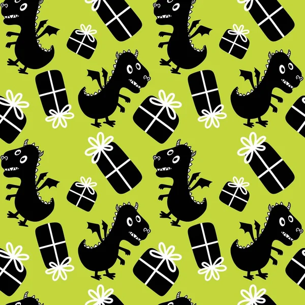 Cartoon Dinosaur Monsters Seamless Dragon Pattern Wrapping Paper Christmas Gift — Stok fotoğraf
