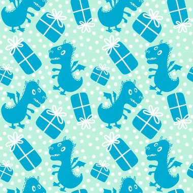 Cartoon dinosaur monsters seamless dragon pattern for wrapping paper and Christmas gift box and kids clothes print and festive packaging and linens and fabrics. High quality illustration