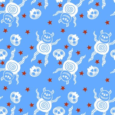 Cartoon monsters seamless emoticons aliens pattern for kids clothes print and wrapping paper and fabrics and linens and kindergarten. High quality illustration