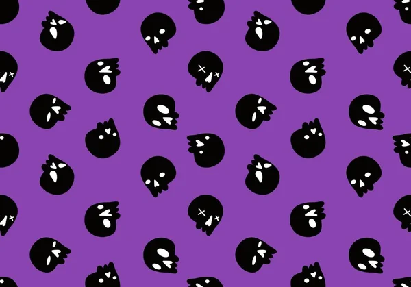 Cartoon Doodle Seamless Halloween Skulls Pattern Wrapping Paper Clothes Print — 图库照片