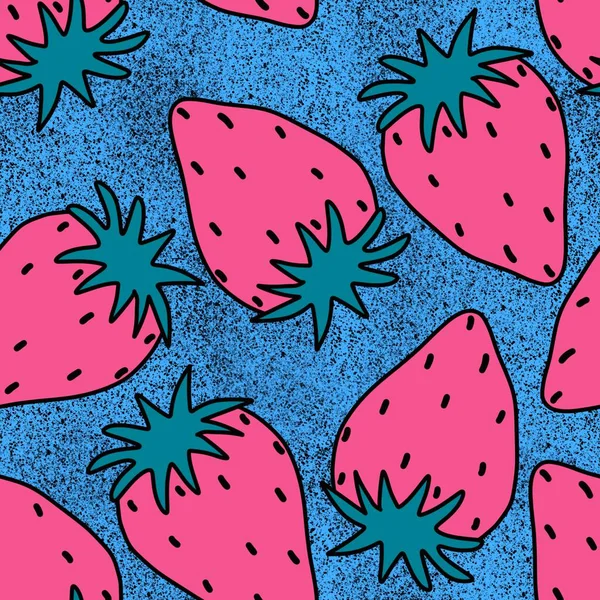 Cartoon Fruit Doodle Modello Fragola Senza Cuciture Avvolgere Carta Tessuti — Foto Stock