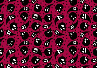 Cartoon doodle seamless Halloween skulls pattern for wrapping paper and clothes print and kids accessories and fabrics and notebooks and textiles. High quality illustration