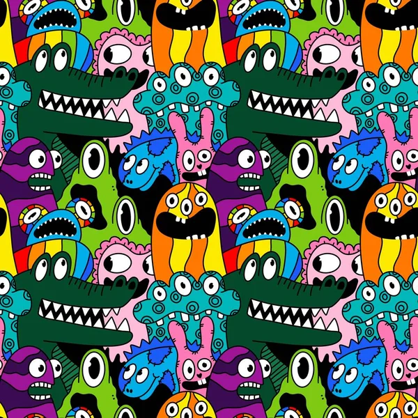 Cartoon Monsters Seamless Emoticons Aliens Pattern Kids Clothes Print Wrapping — Foto Stock